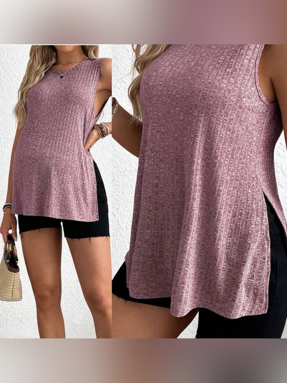 Sleeveless Ribbed Knit Tank Top in Dusty Rose